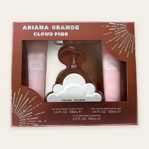 Ariana Grande Cloud Pink 3-piece gift set, front of the sealed box