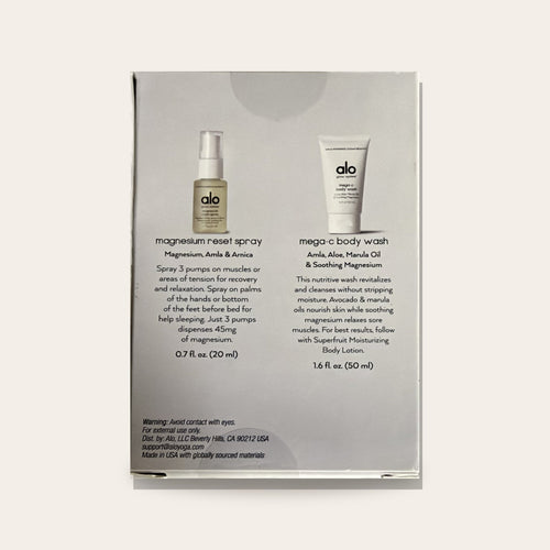 Alo Best-Seller Mini Duo box back with product descriptions