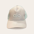 Alo Yoga District Trucker Hat in Sky Blue, front view – real photo of the item