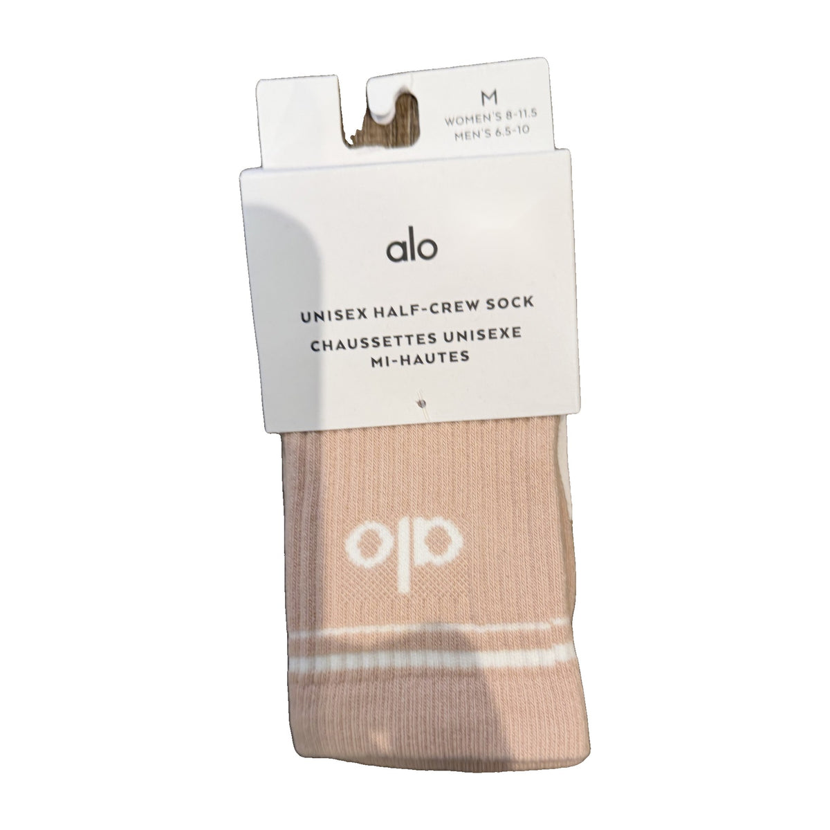 Alo Yoga Unisex Half-Crew Throwback Sock in Light Pink – real photo, in original packaging