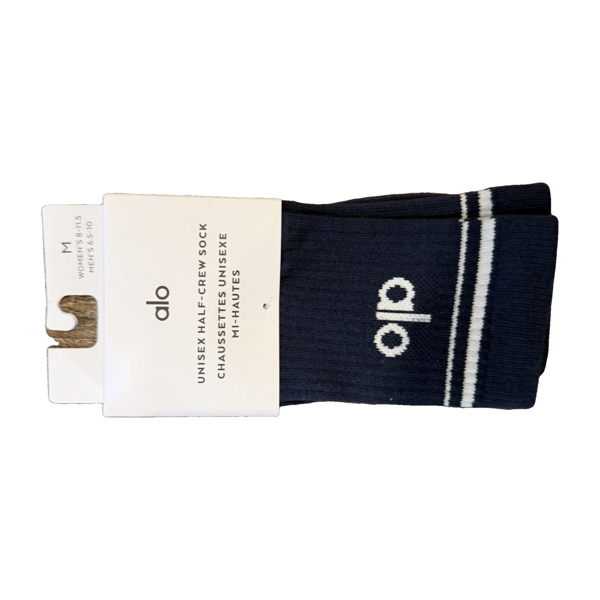 Alo Yoga Unisex Half-Crew Throwback Sock in Navy – real photo, in original packaging