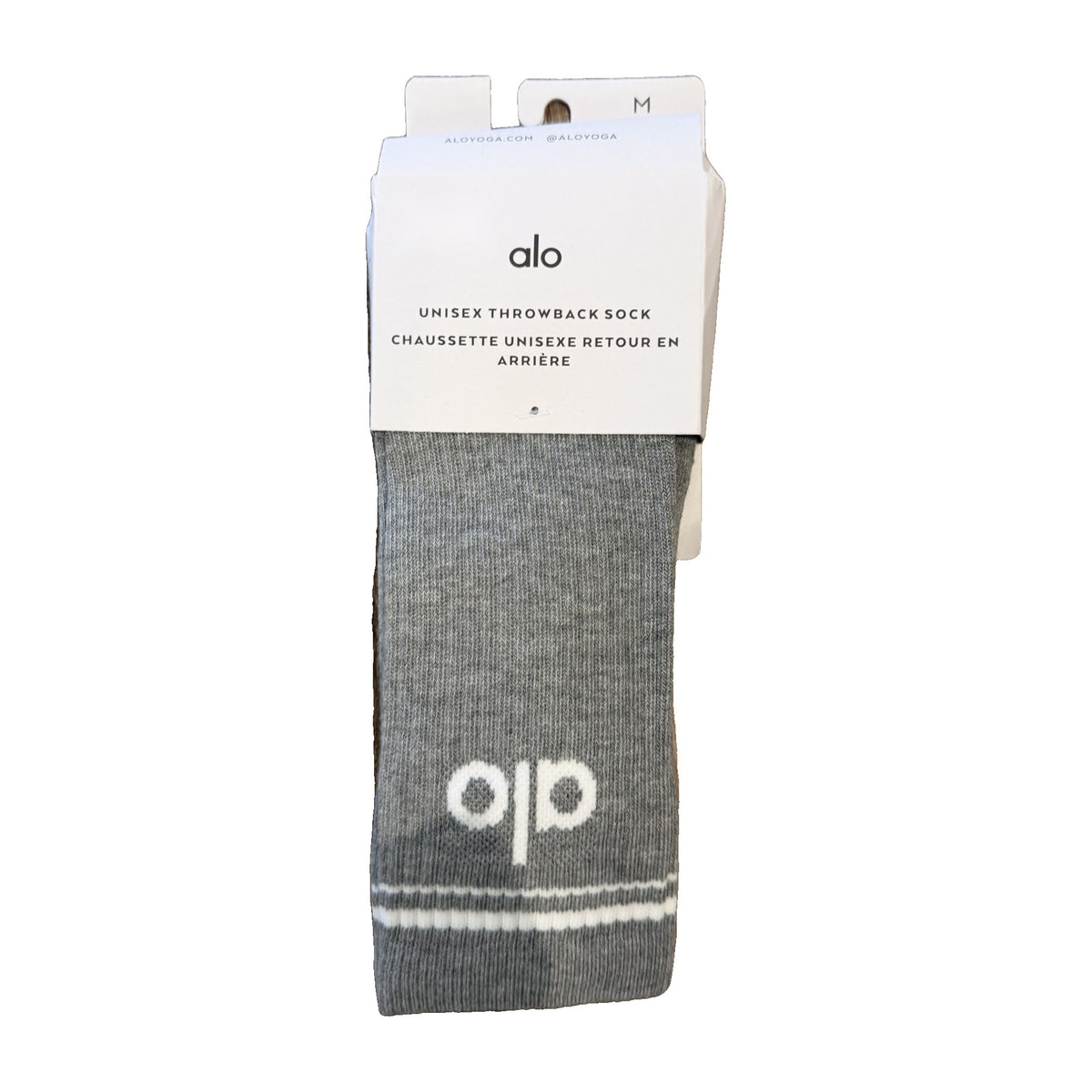 Alo Yoga Unisex Throwback Sock in Athletic Heather Grey – real photo, in original packaging