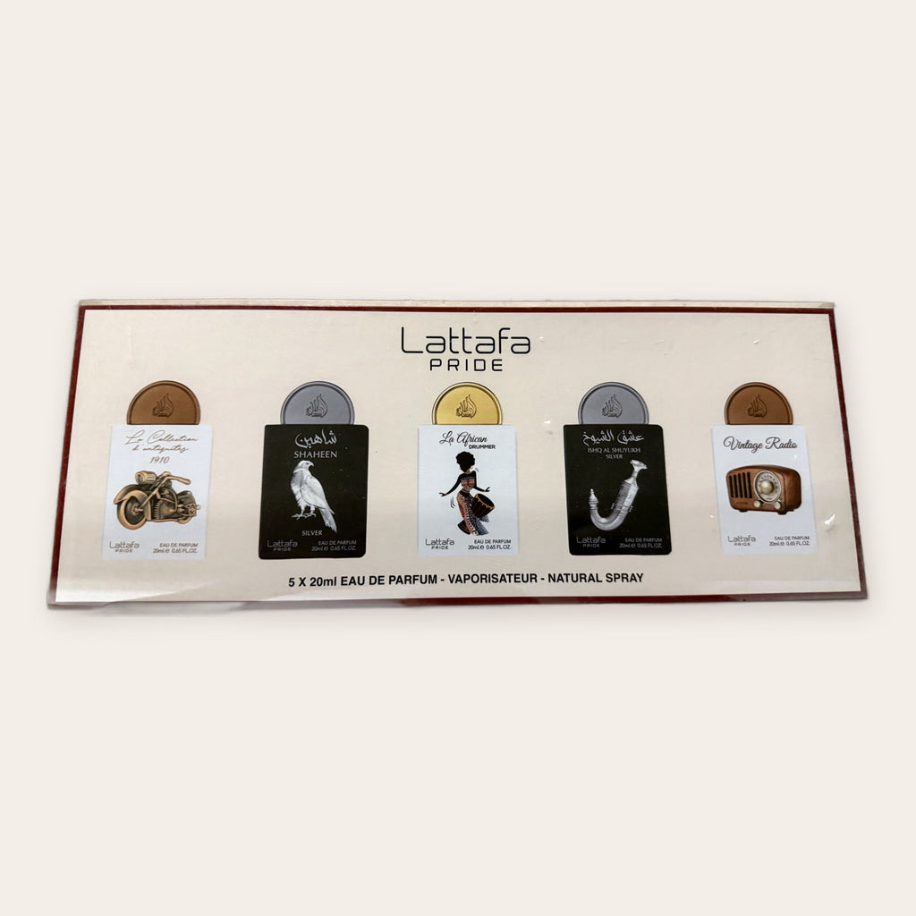 Lattafa Pride Eau de Parfum discovery set, 5 x 20 mL, front of the box
