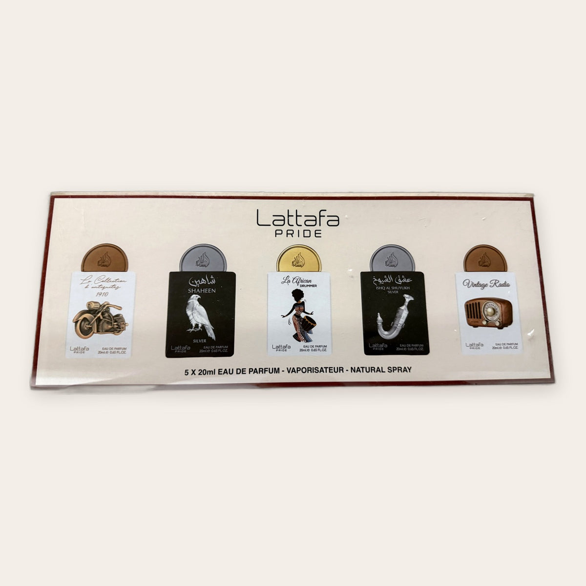 Lattafa Pride Eau de Parfum discovery set, 5 x 20 mL, front of the box