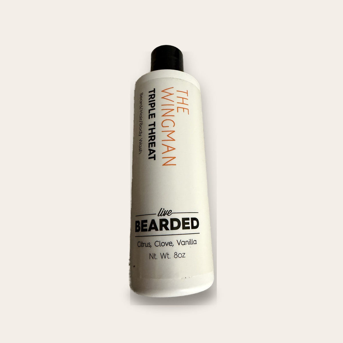 Live Bearded The Wingman Triple Threat wash 8 oz bottle, front