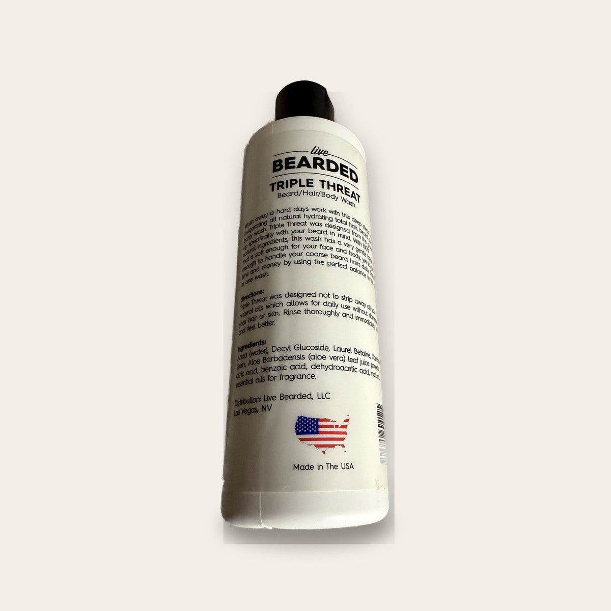 Live Bearded Triple Threat wash bottle back with directions