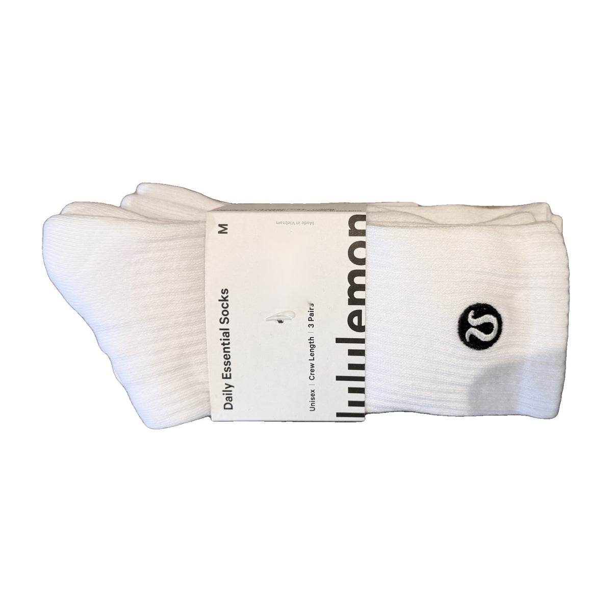 Lululemon Daily Essential Crew Socks 3 Pack in White – real photo, sealed in original packaging