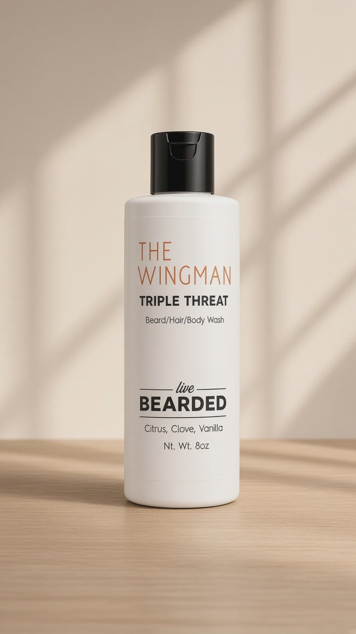 Live Bearded The Wingman Triple Threat beard, hair and body wash 8 oz, close-up video