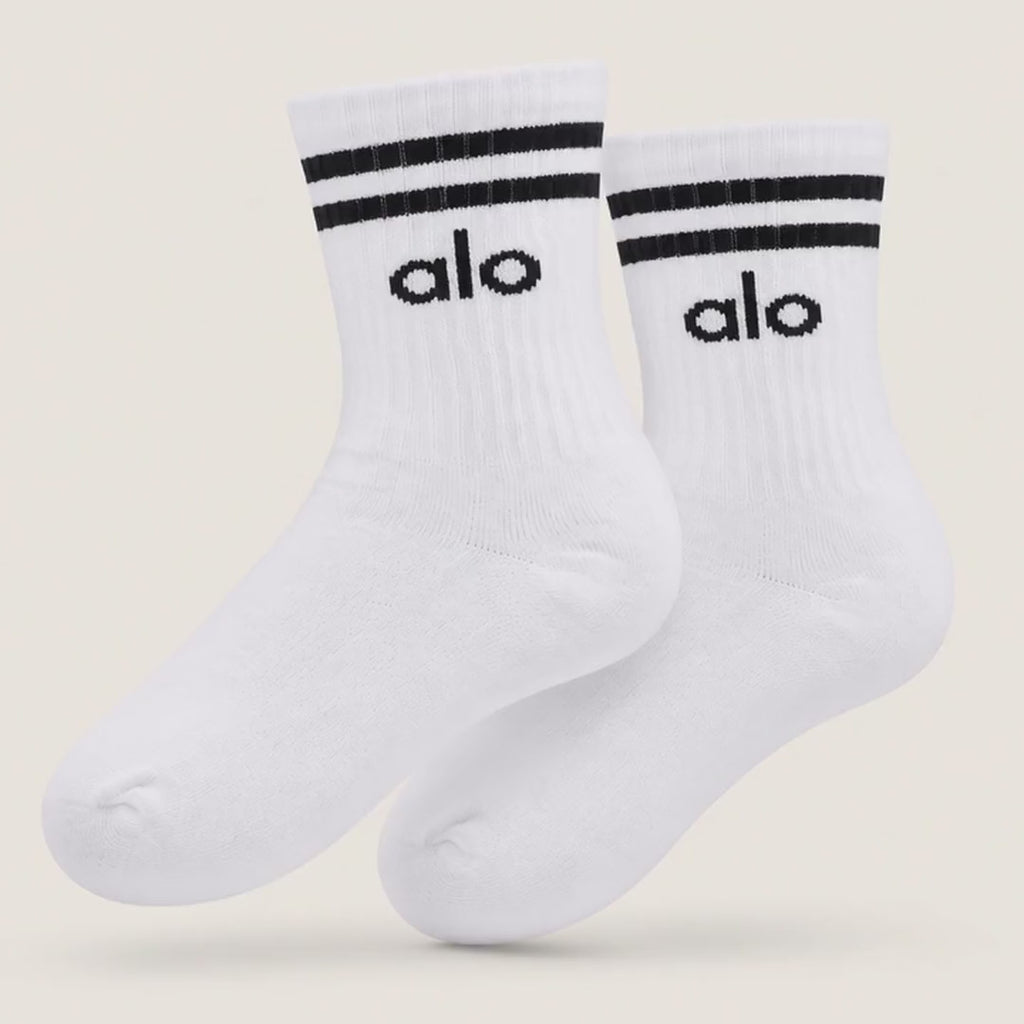 Alo Yoga Unisex Half-Crew Throwback Sock in White – 360° view