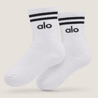 Alo Yoga Unisex Half-Crew Throwback Sock in White – 360° view