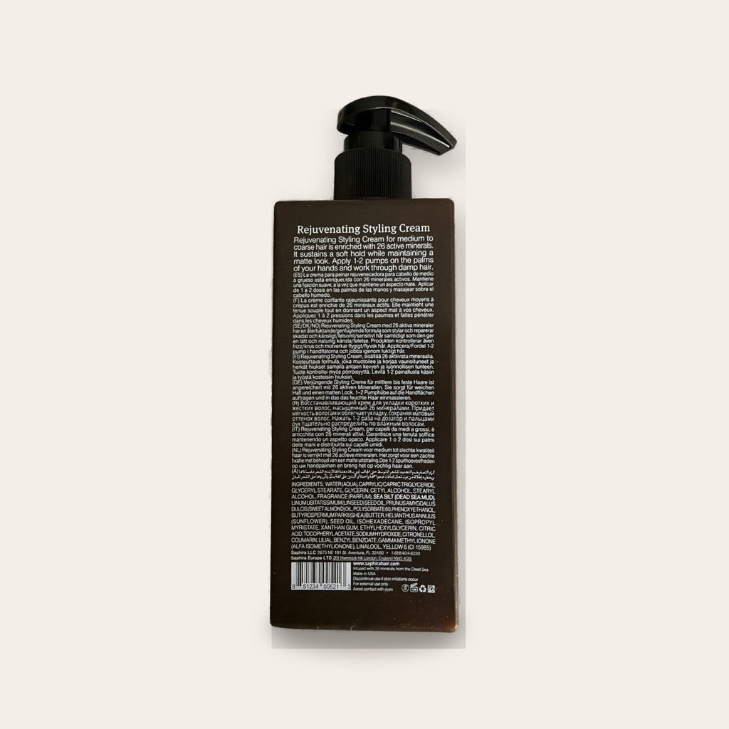 Saphira Rejuvenating Styling Cream back label with directions