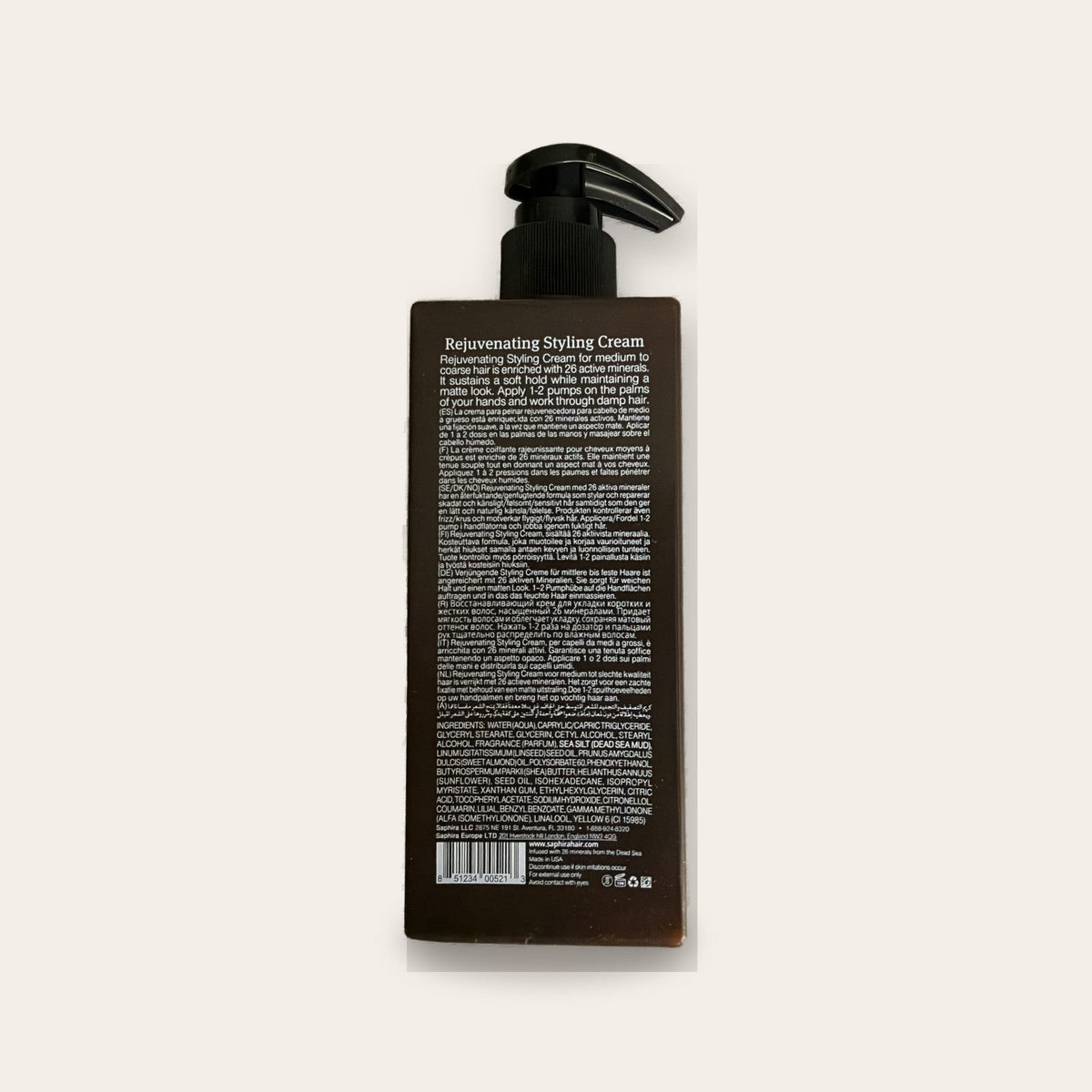 Saphira Rejuvenating Styling Cream back label with directions