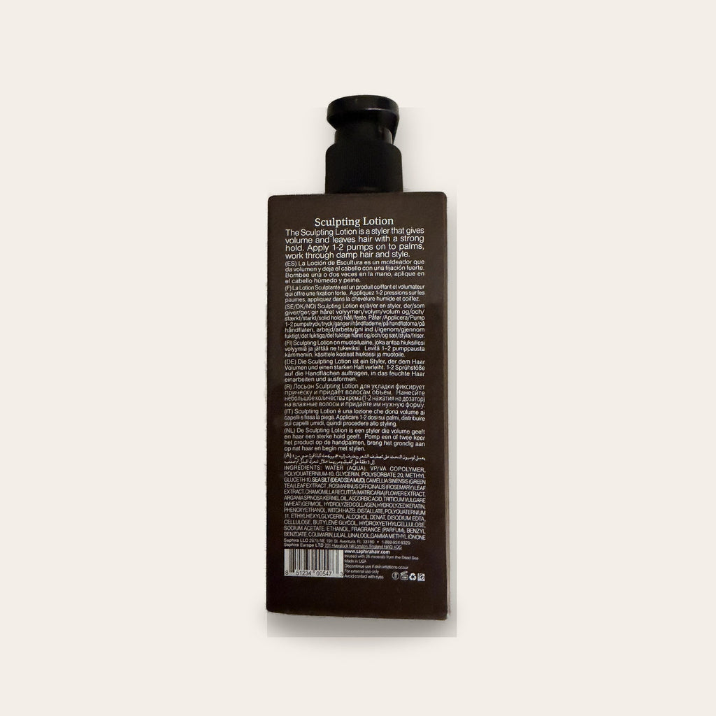Saphira Sculpting Lotion back label with directions
