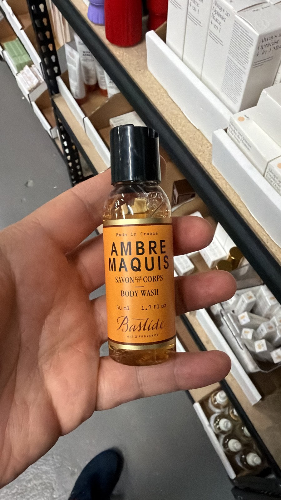 Bastide Ambre Maquis Body Wash in hand, second view