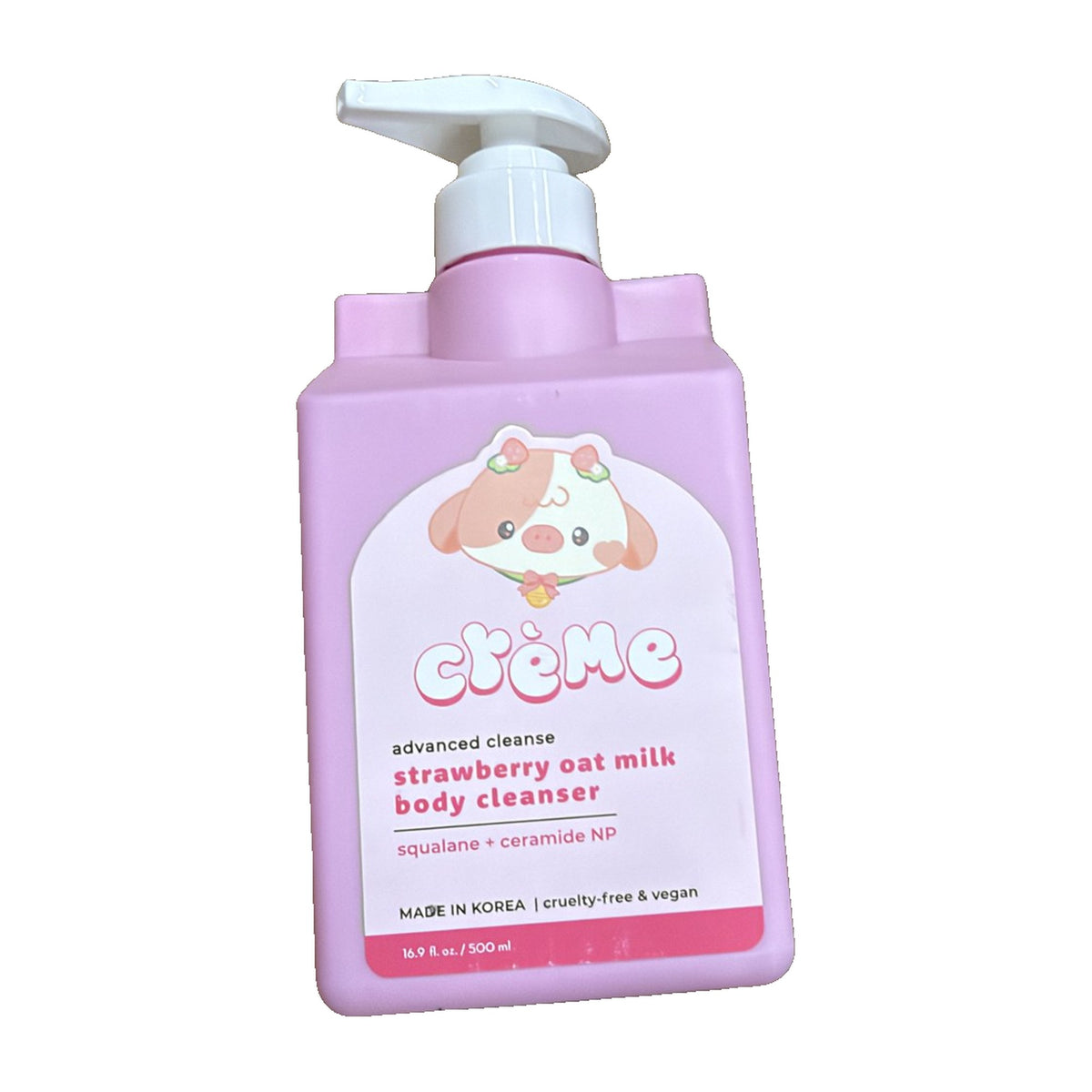 The Crème Shop Strawberry Oat Milk Body Cleanser 500 mL pump bottle, front