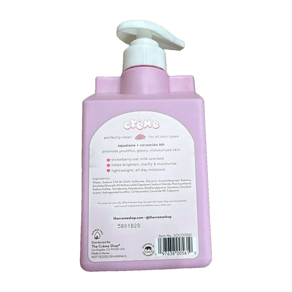 The Crème Shop Strawberry Oat Milk Body Cleanser bottle back