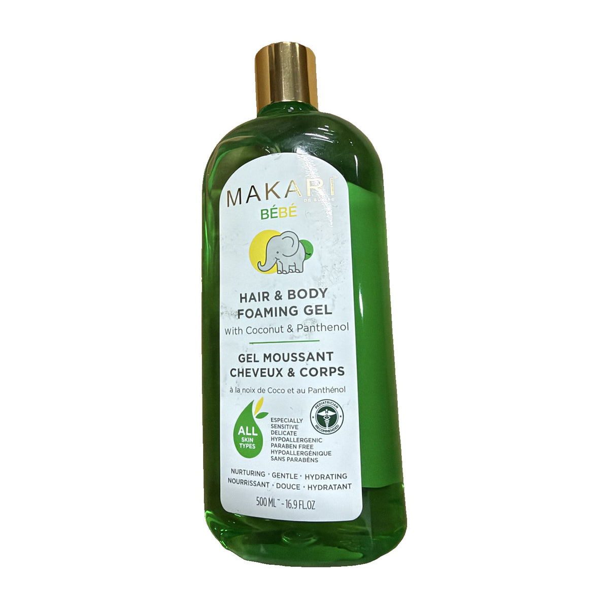 Makari Bébé Hair & Body Foaming Gel 500 mL bottle, front