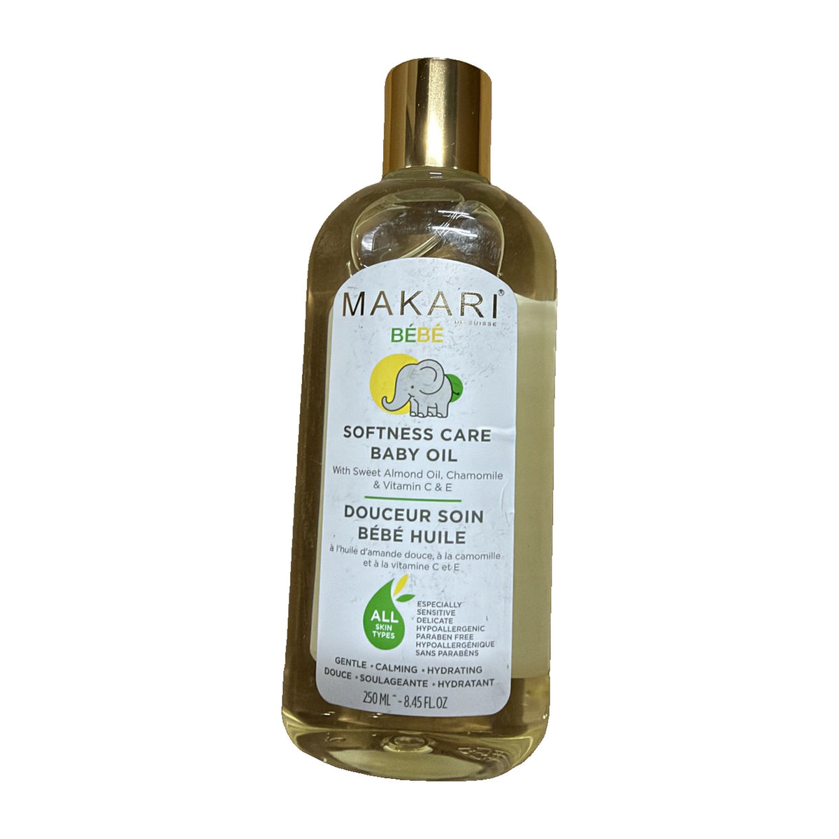 Makari Bébé Softness Care Baby Oil 250 mL bottle, front
